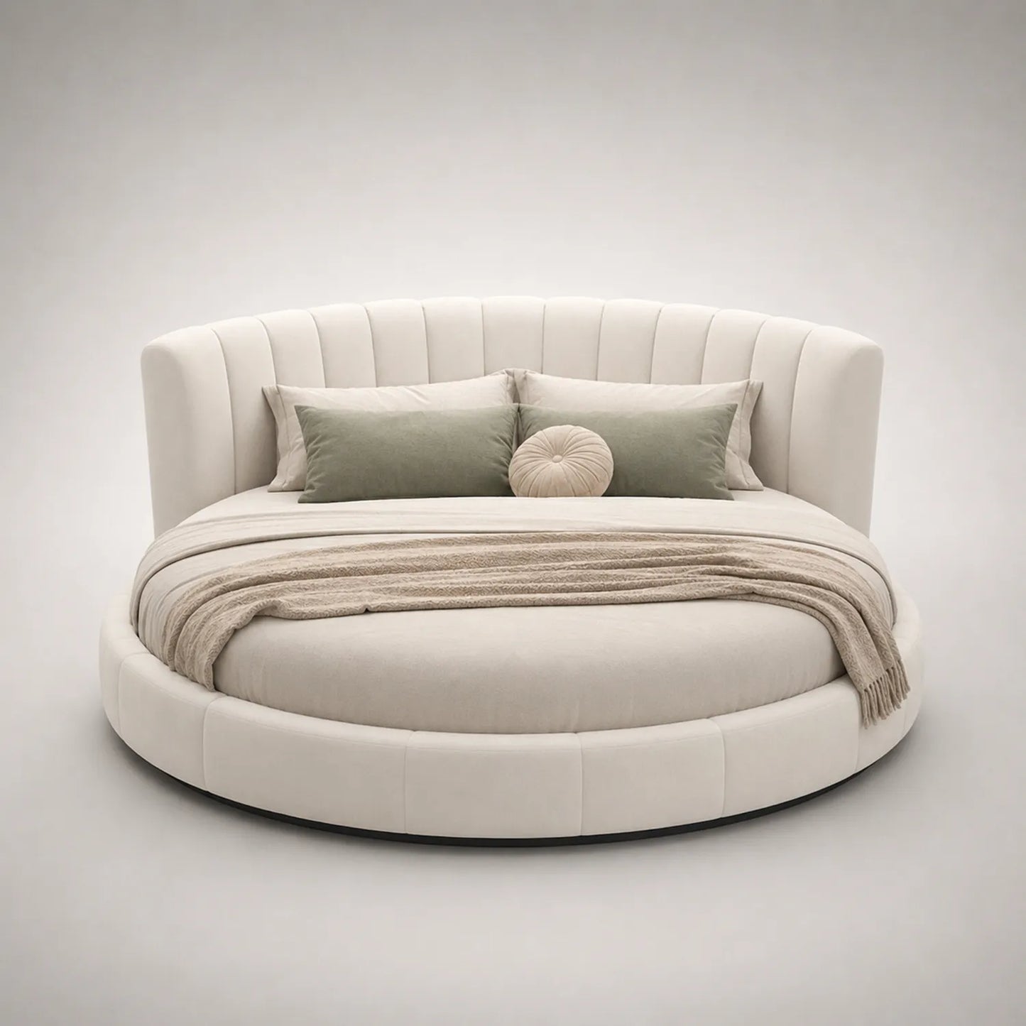 Rundes Polsterbett 220cm Polyester Beige mit Kopfteil