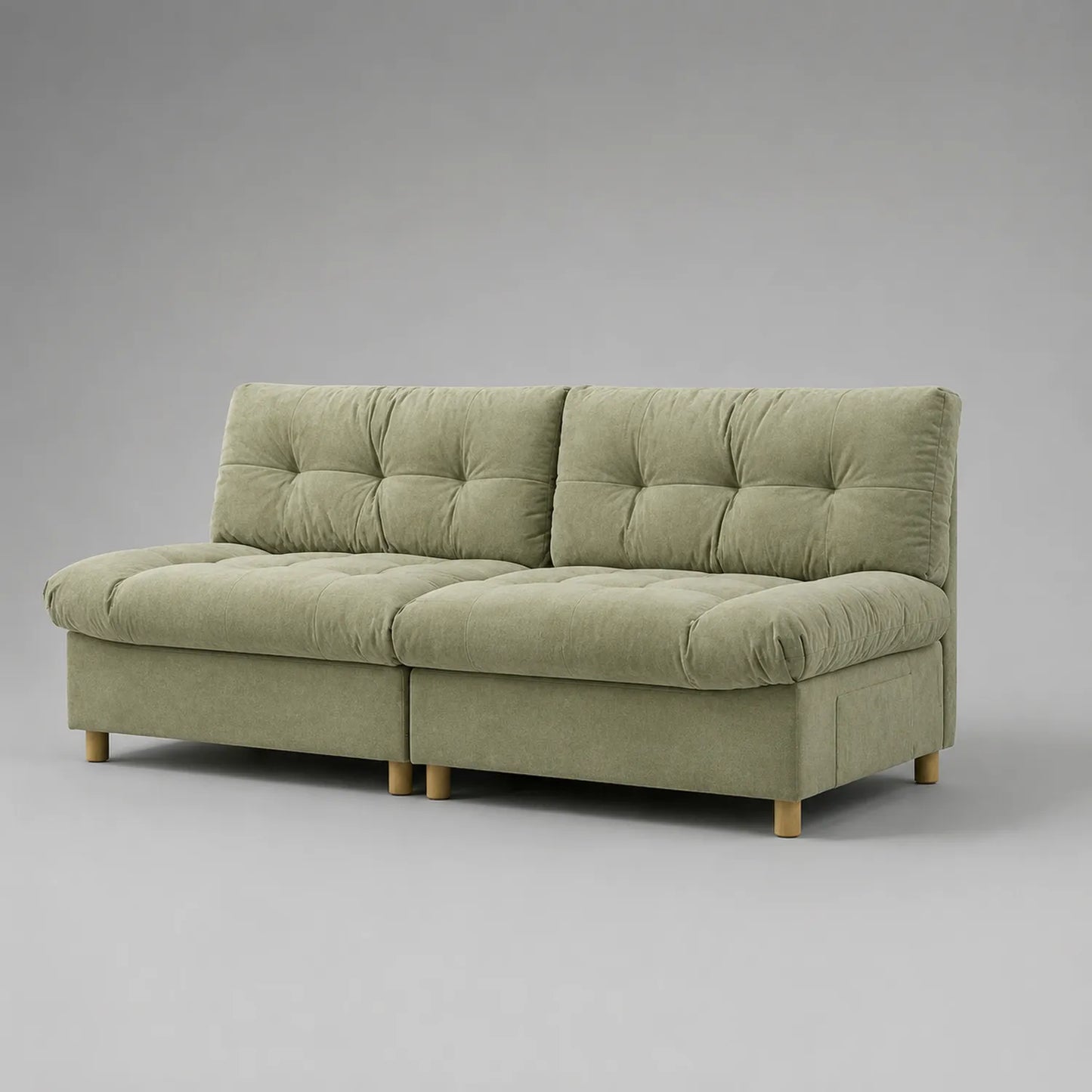 Sofa 2-Sitzer Stoff Olivgrün Holzbeine 200cm