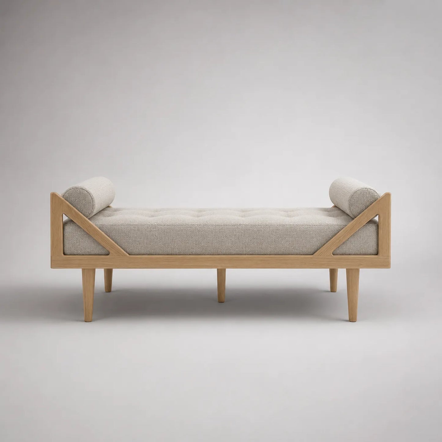 Chaiselongue mit Eichenholzrahmen und Polyesterschaumstoffpolsterung, Beige, 200 cm