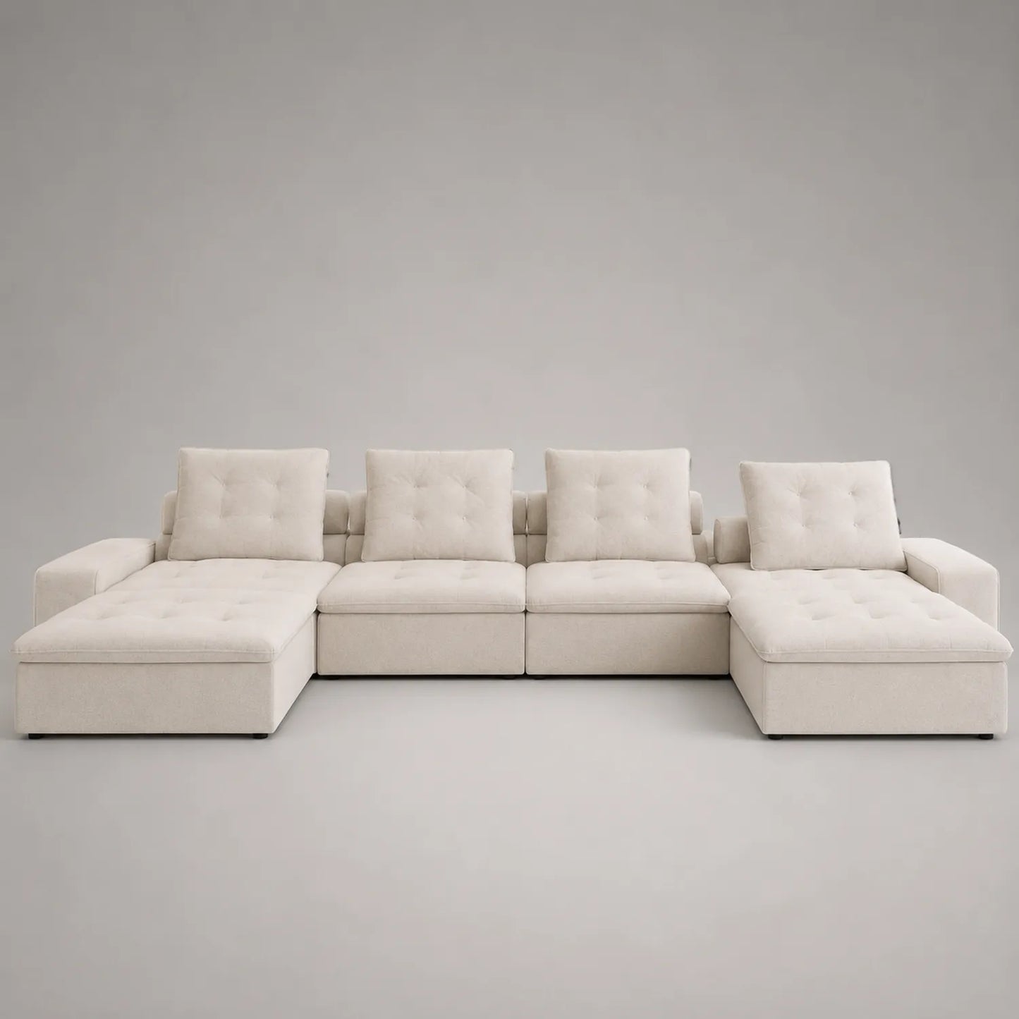 Modulares Stoffecksofa aus Baumwoll-Leinen Beige