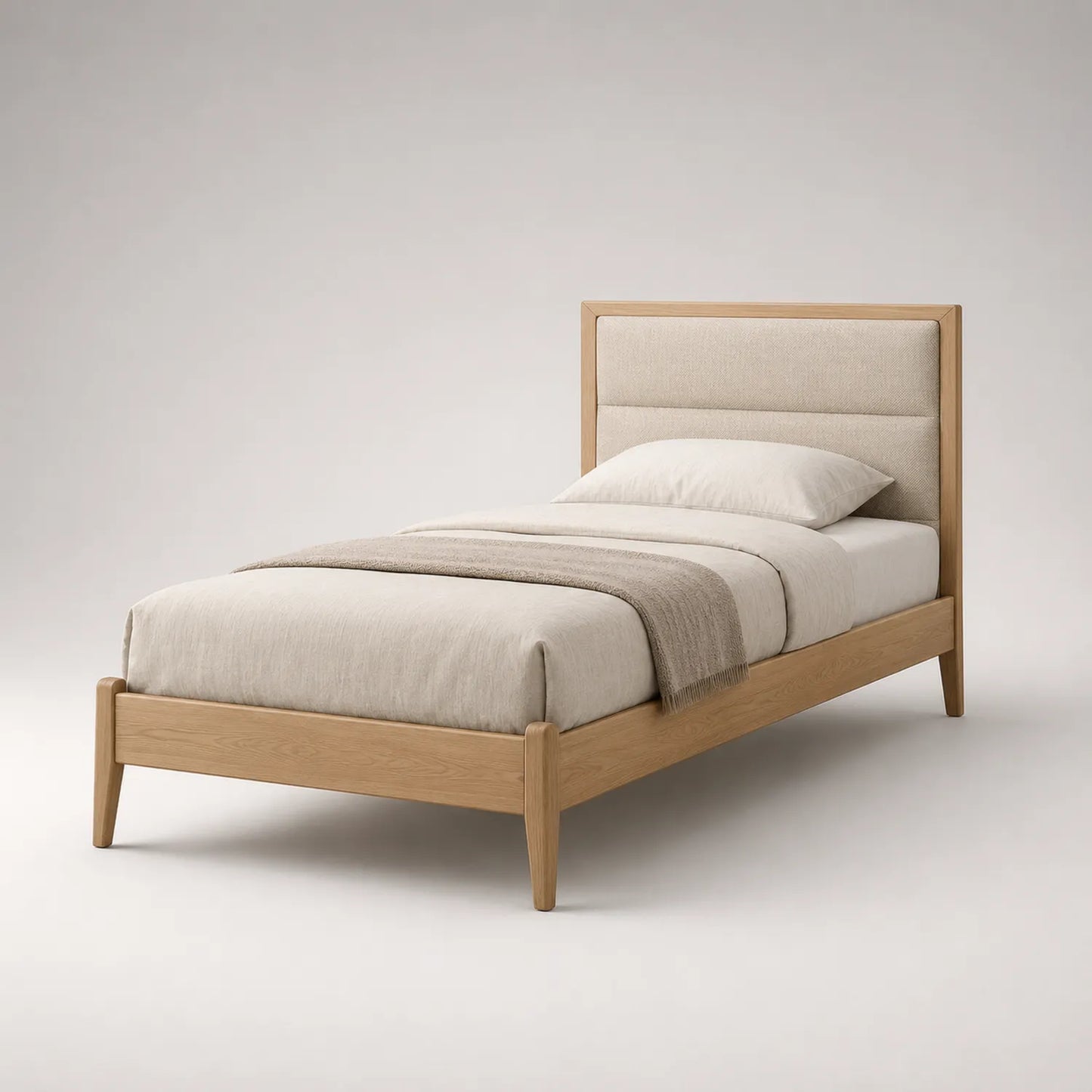 Einzelbett aus Eichenholz mit Polyester-Kopfteil 200x100 cm