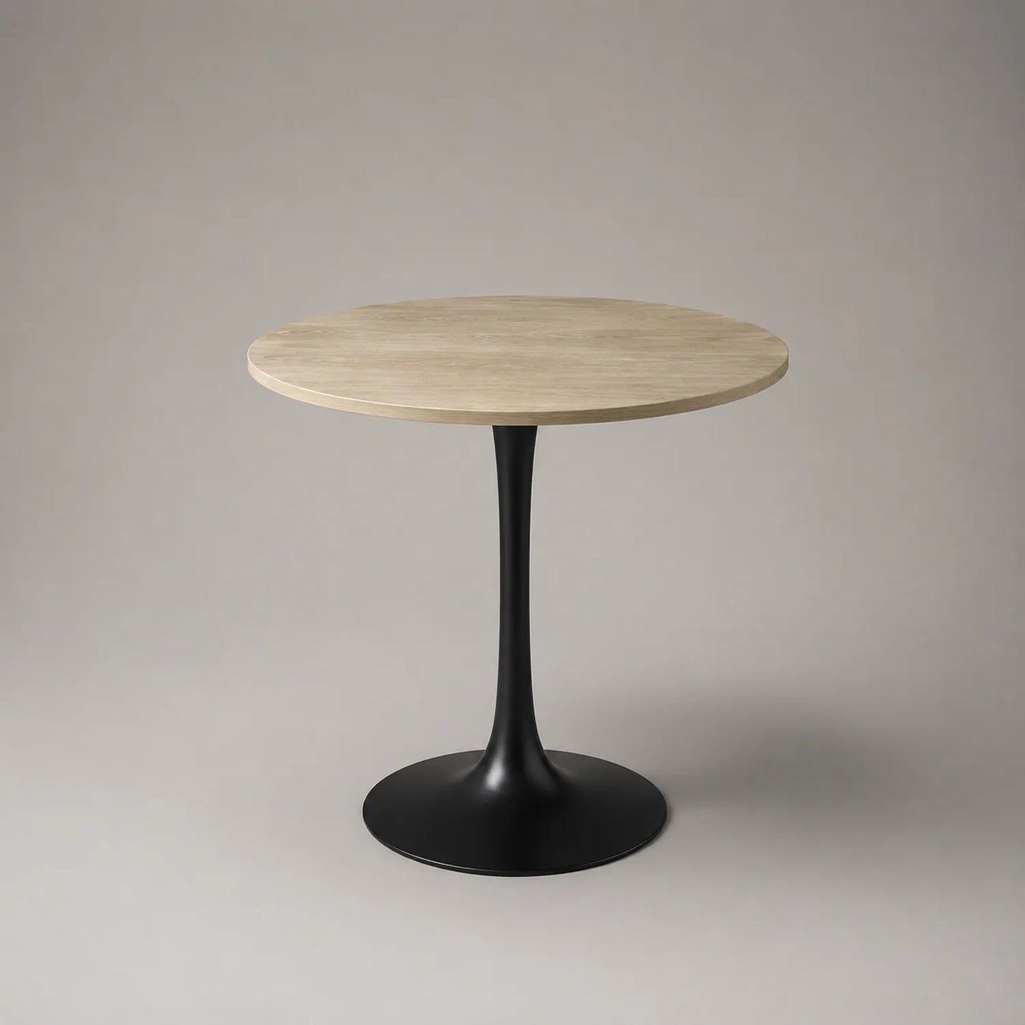 Runder Tisch mit MDF-Holzfurnier und schwarzem Stahlfuß, Ø 80 cm