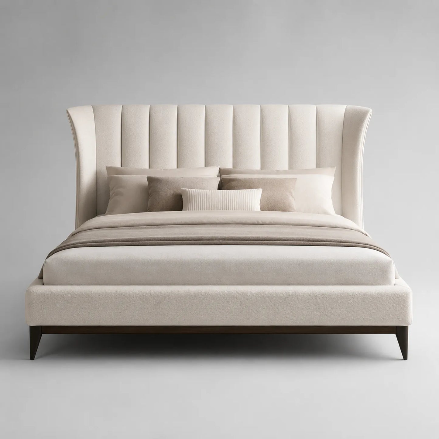 Stoffbett mit hohem Kopfteil aus Holzrahmen Creme 200x180 cm