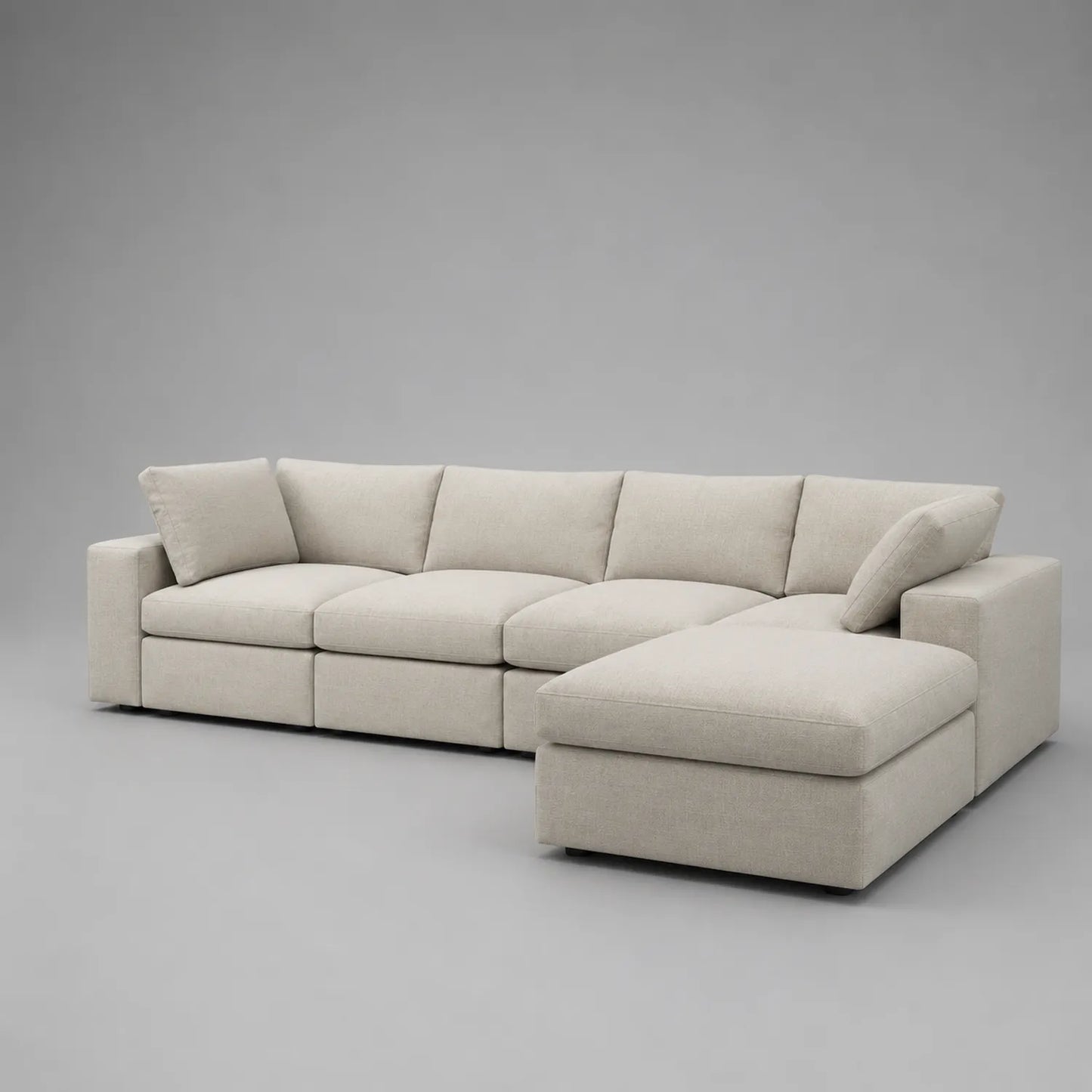 Ecksofa mit Ottomane aus Polyester Stoff Beige