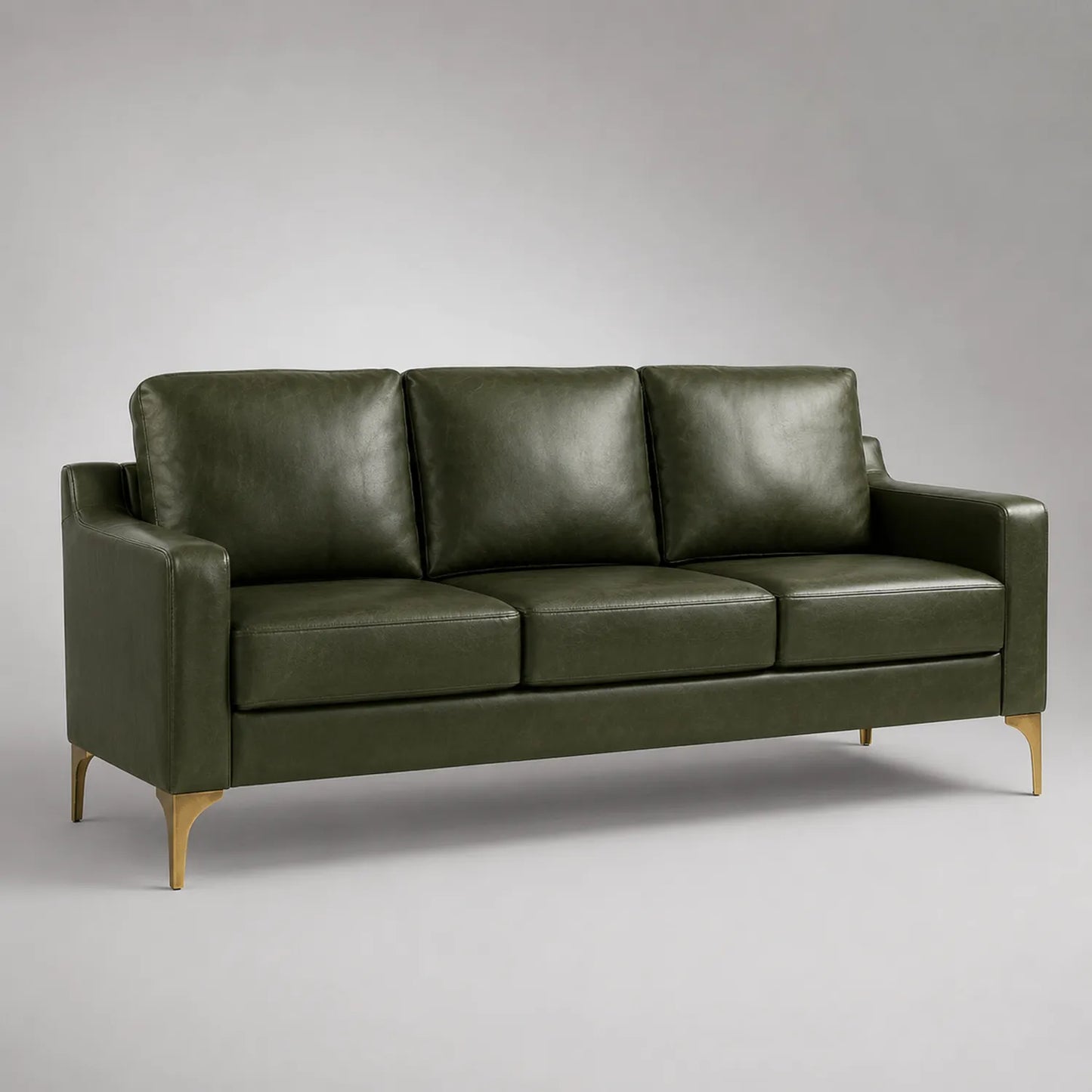 3-Sitzer Ledersofa aus PU-Leder mit Metallbeinen in Grün