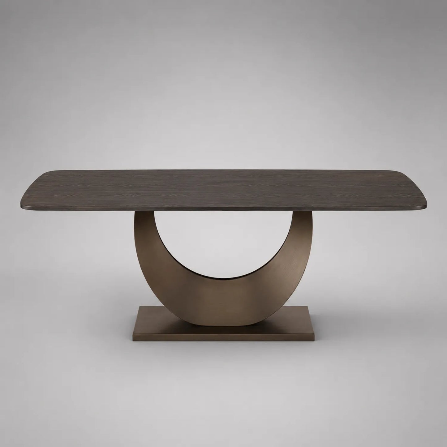 Rechteckiger Holz-Esstisch mit Halbmond-Metallfuß Dunkelbraun 180x90x75 cm