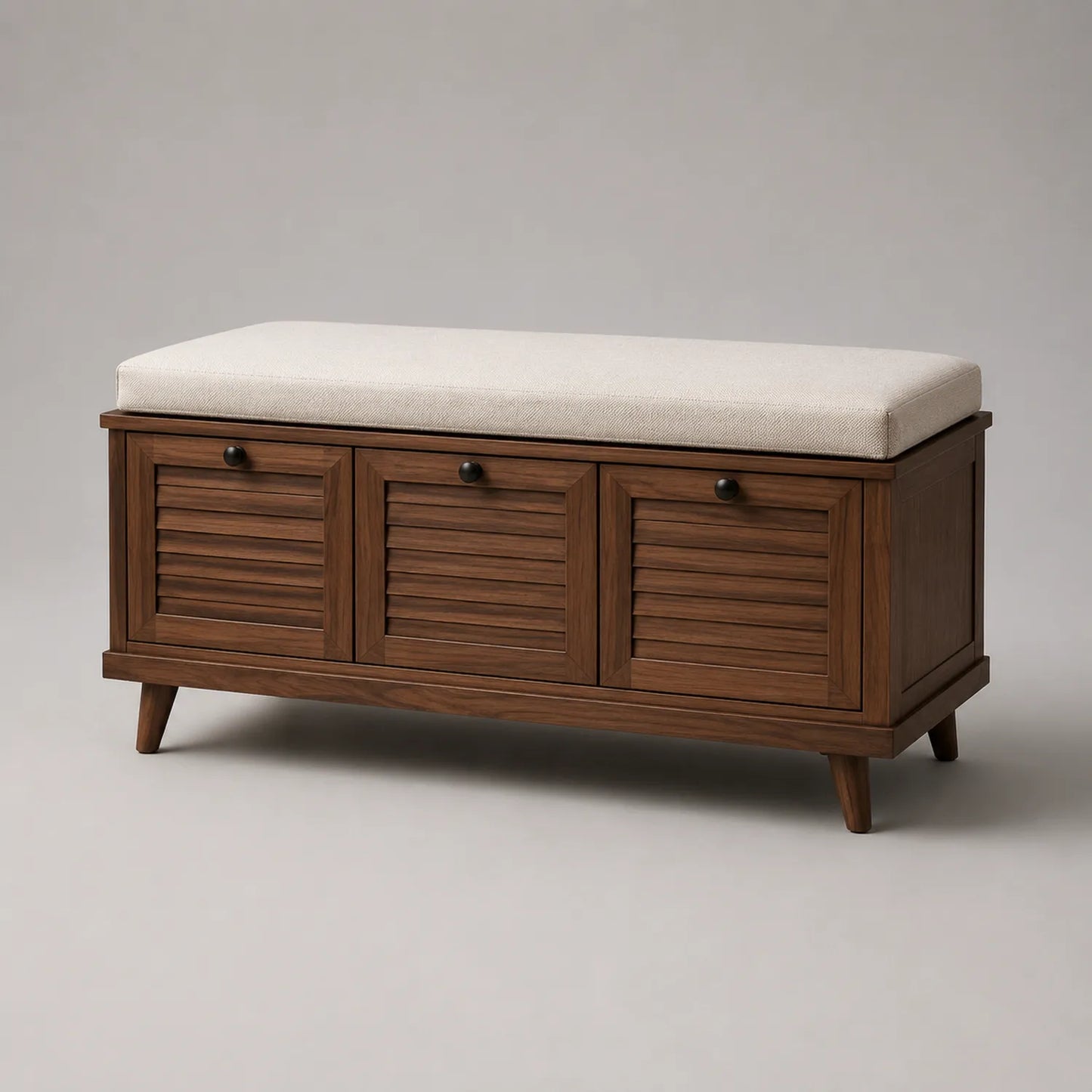 Flurbank mit Stauraum Massivholz und Polyester Beige Kissen