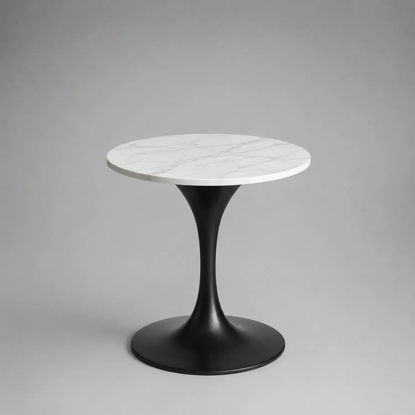 Runder Esstisch mit Carrara-Marmortischplatte und Metallfuß Schwarz Weiß 80 cm