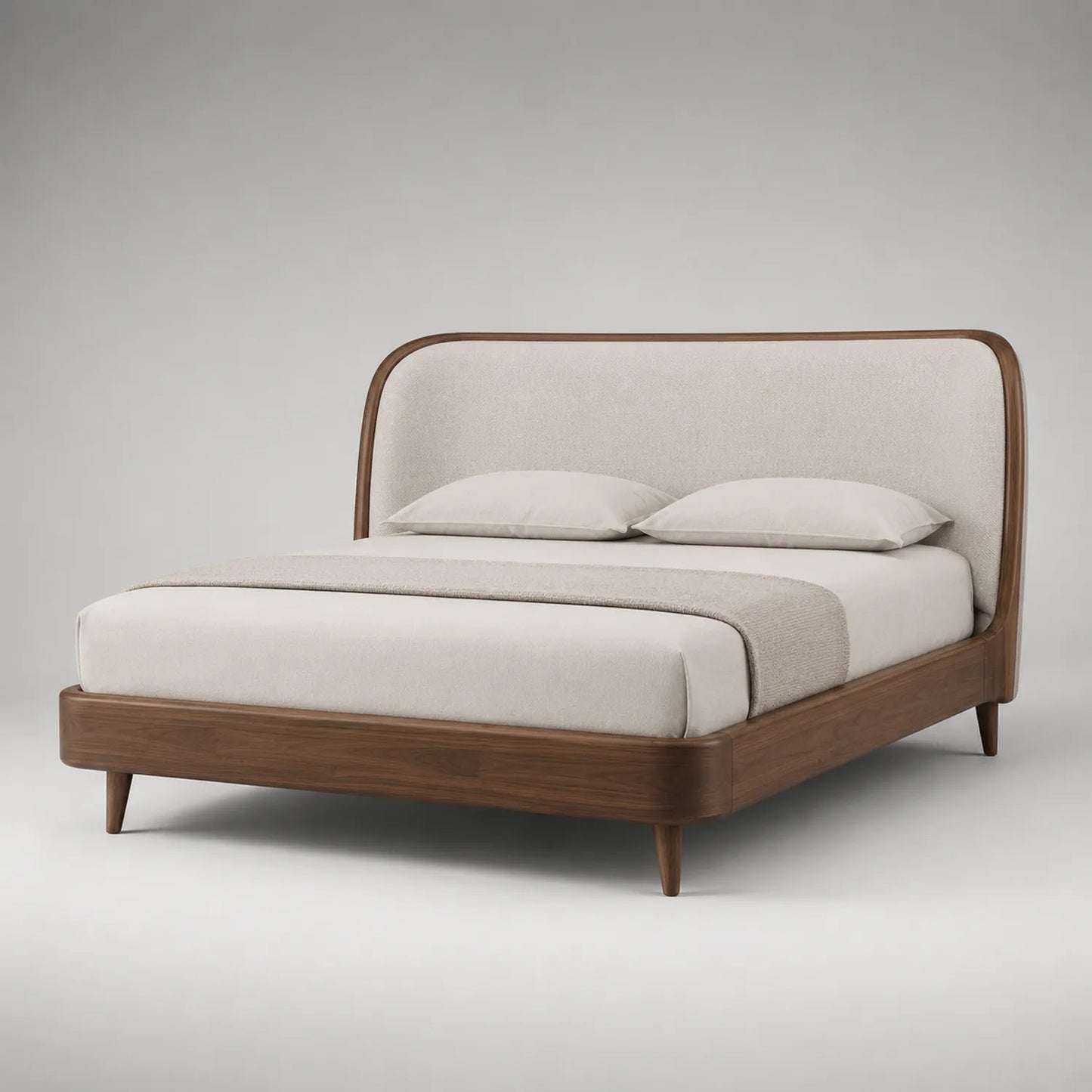Doppelbett aus Walnussholz mit Stoffkopfteil 200x180 cm