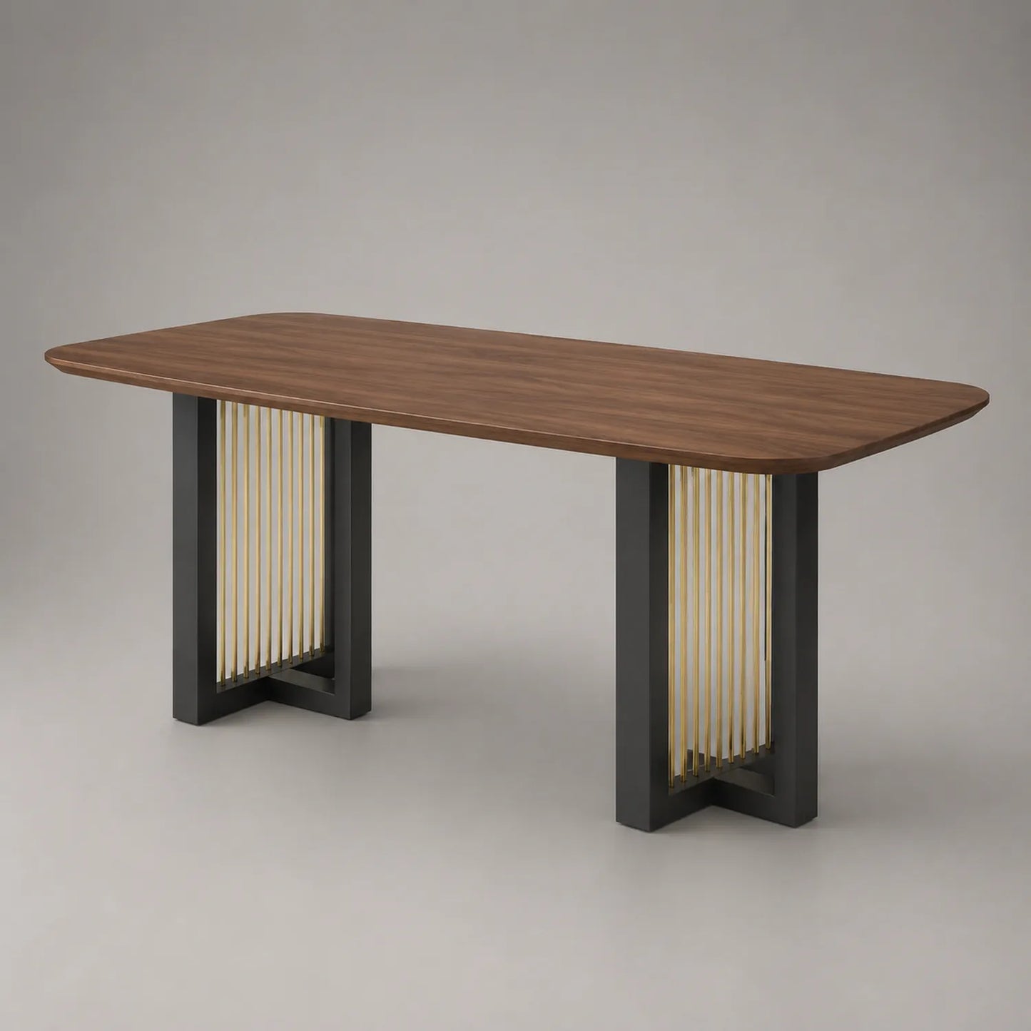 Holz Esstisch mit Metallbeinen und Walnussfurnier