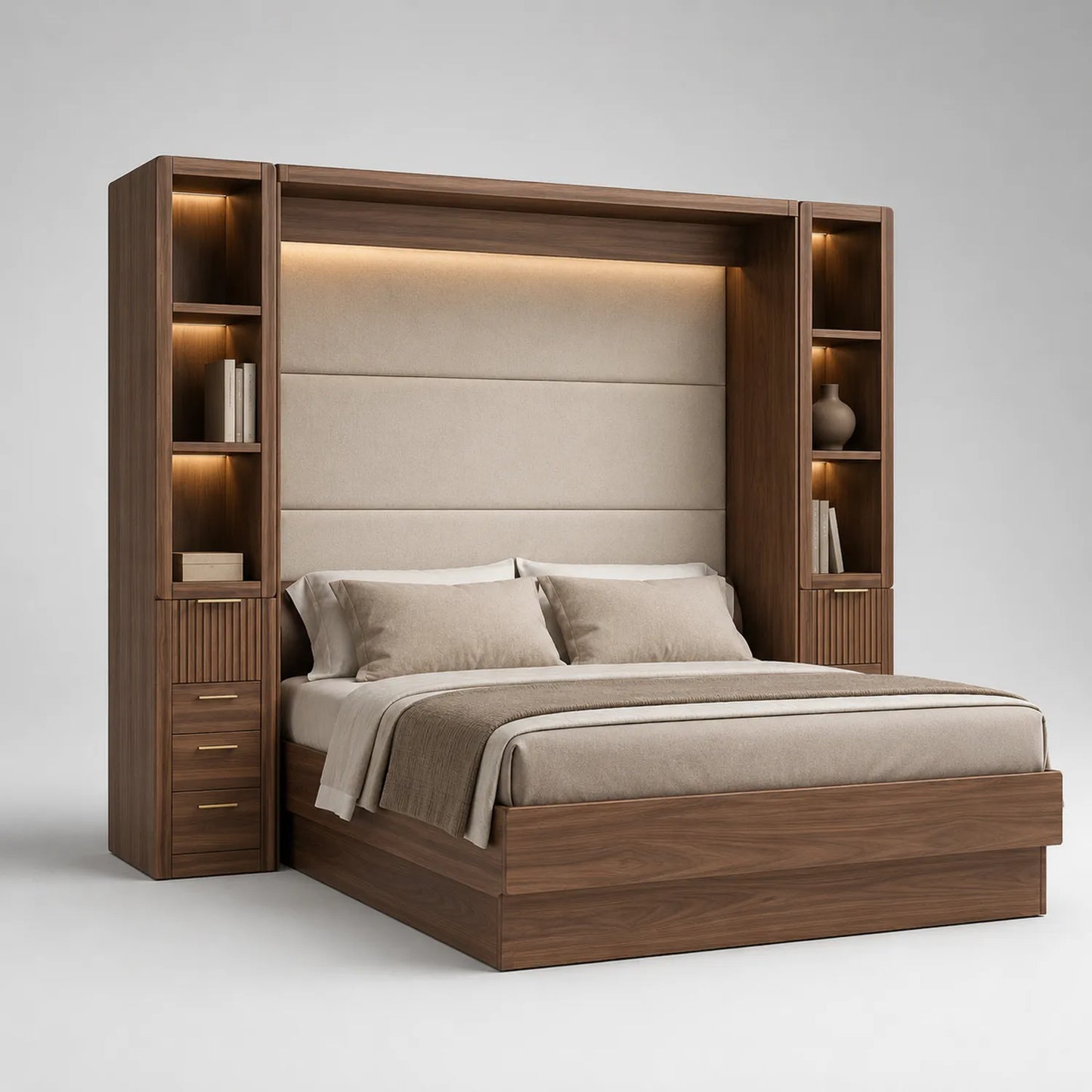 Holzbett mit Regalen Walnuss 200x180 cm