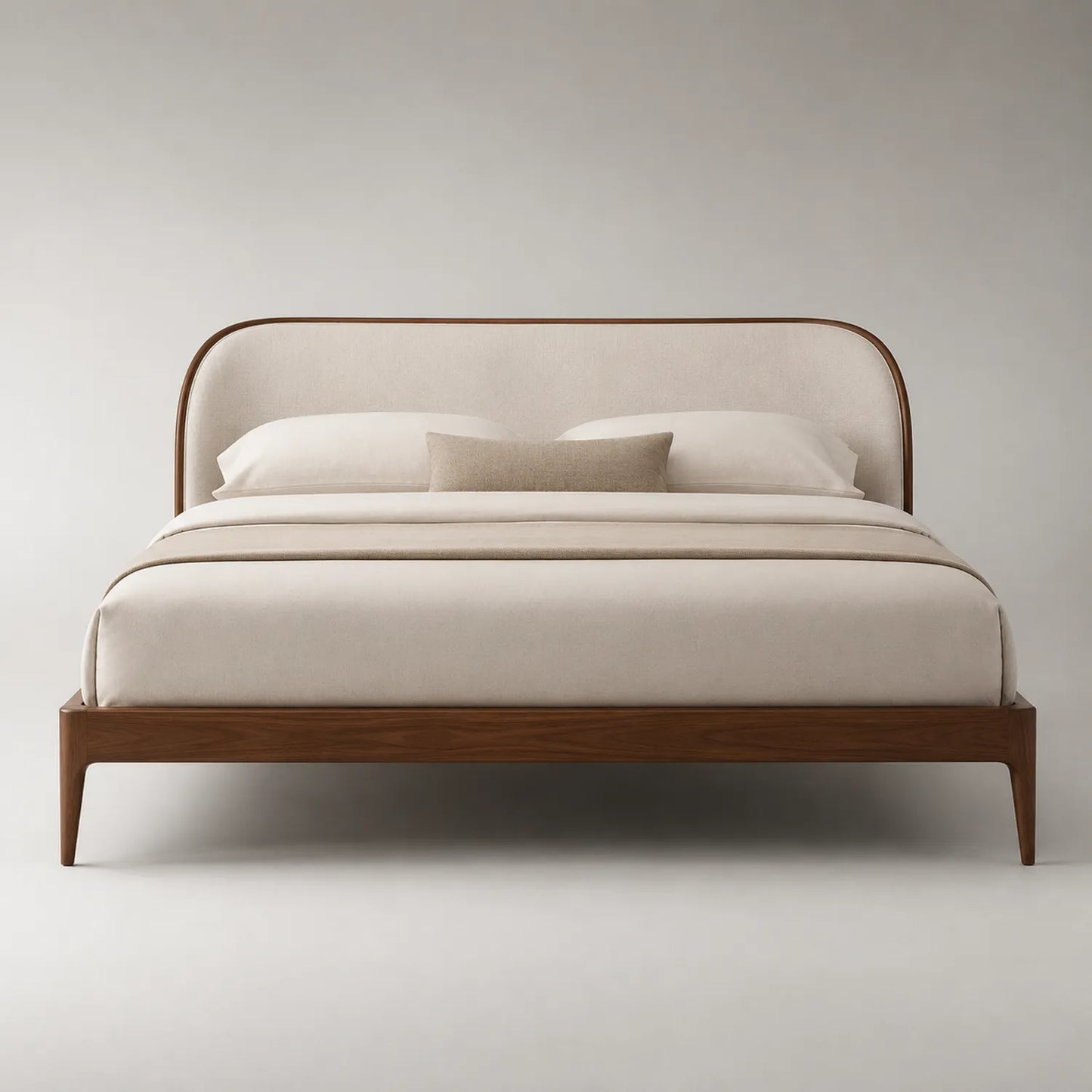 Doppelbett mit Walnussholzrahmen und Stoffkopfteil 200x180x100cm