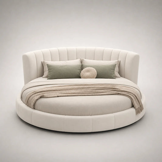 Rundes Polsterbett 220cm Polyester Beige mit Kopfteil