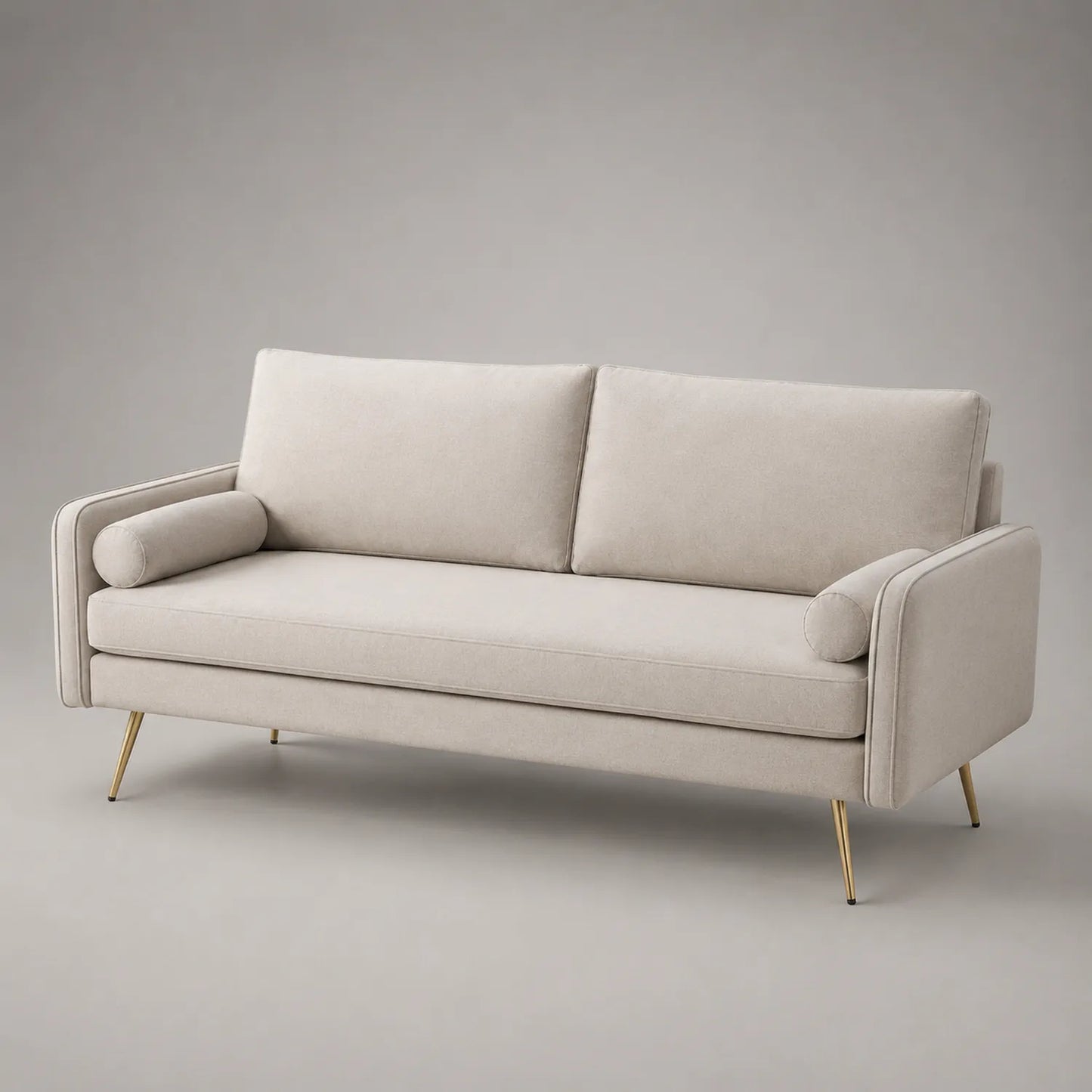 Beige Stoffsofa mit Edelstahlbeinen