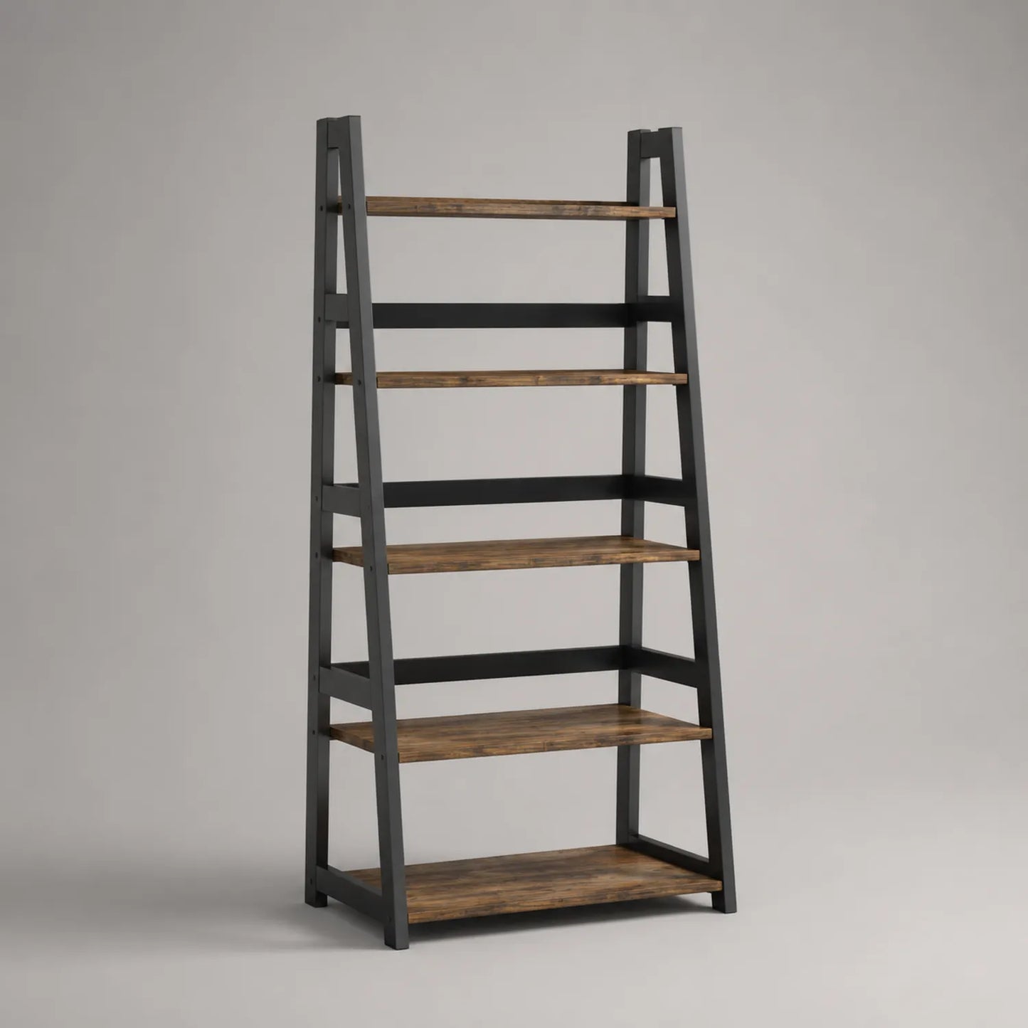 Regal im Leiterstil aus Holz/Metall Schwarz/Braun 180cm