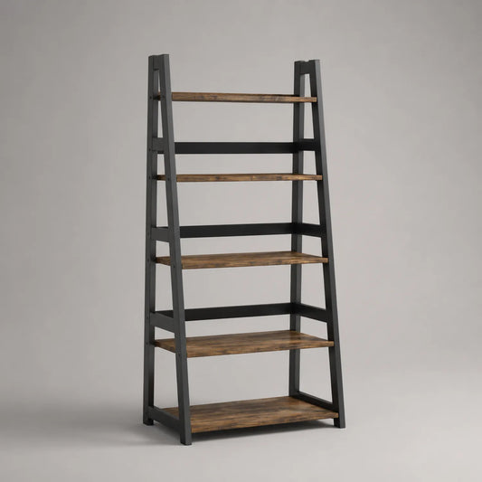 Regal im Leiterstil aus Holz/Metall Schwarz/Braun 180cm