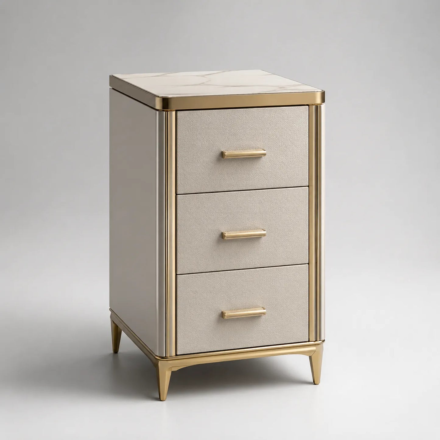 Nachttisch mit 3 Schubladen aus MDF und Metall Beige/Gold 60x40x35cm