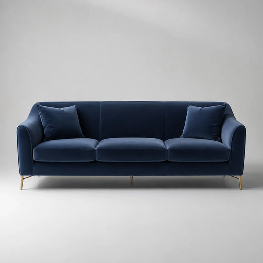 Sofa 3-Sitzer Velours Blau mit Metallbeinen