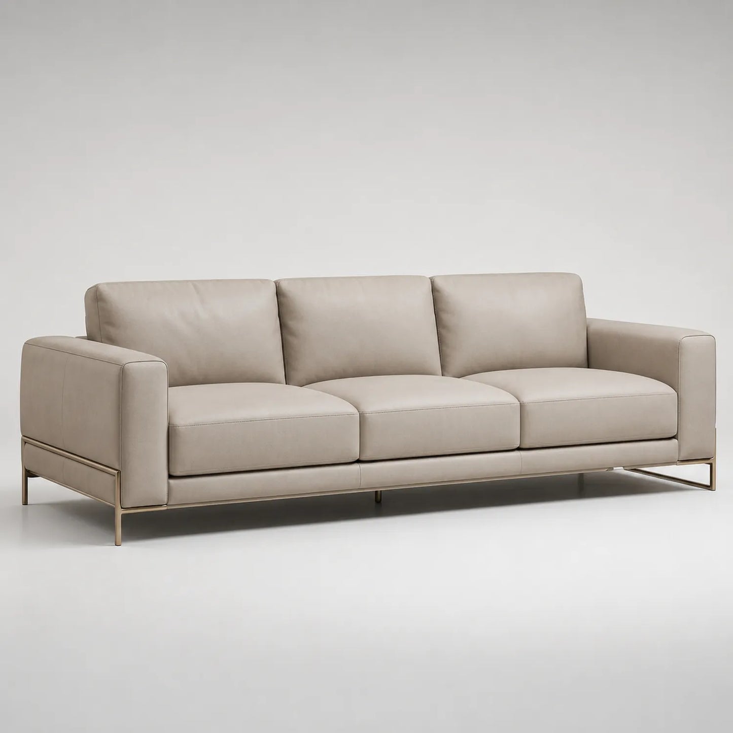 3-Sitzer Ledersofa Beige mit Edelstahlrahmen