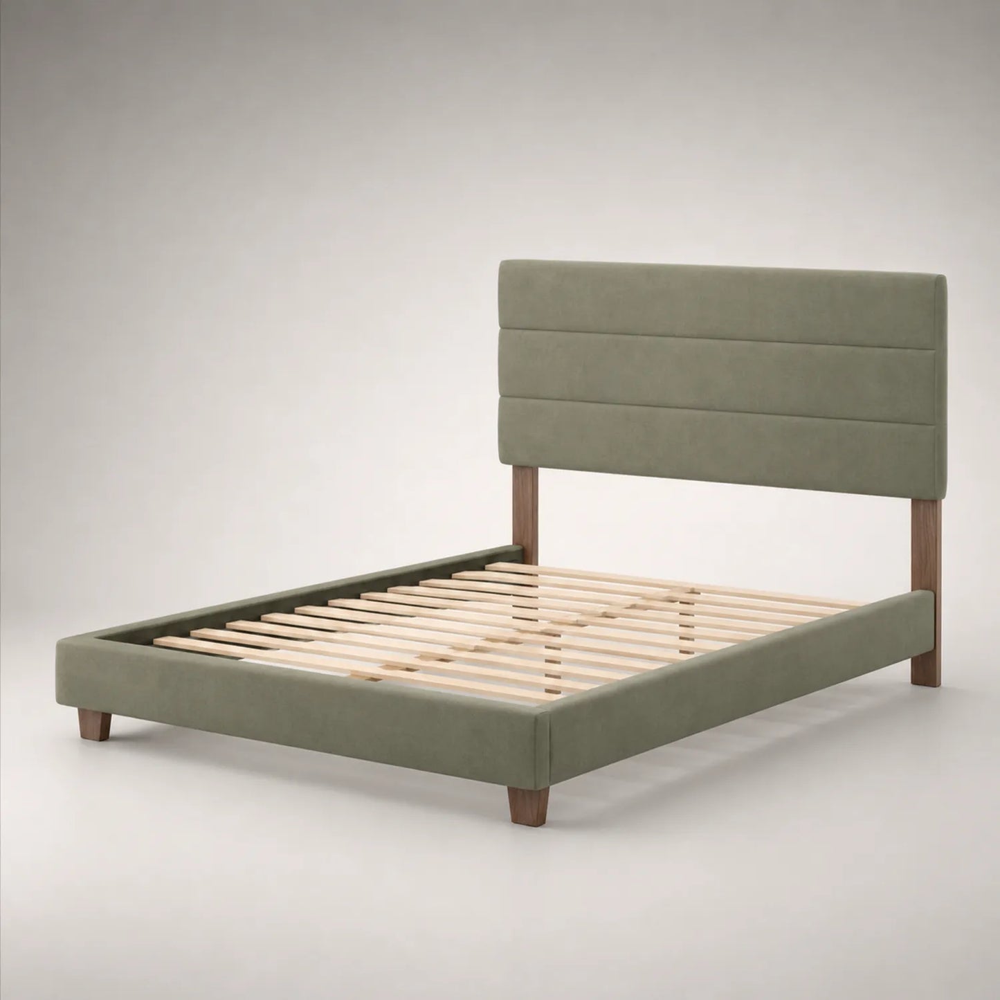 Bett mit Mikrofaser-Kopfteil und Holzlattenrost 200 x 160 cm Grün