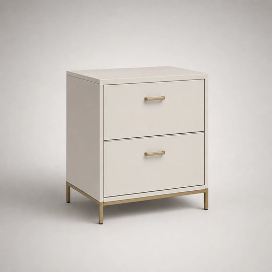 Beige MDF Büroschrank mit 2 Metallgriff-Schubladen