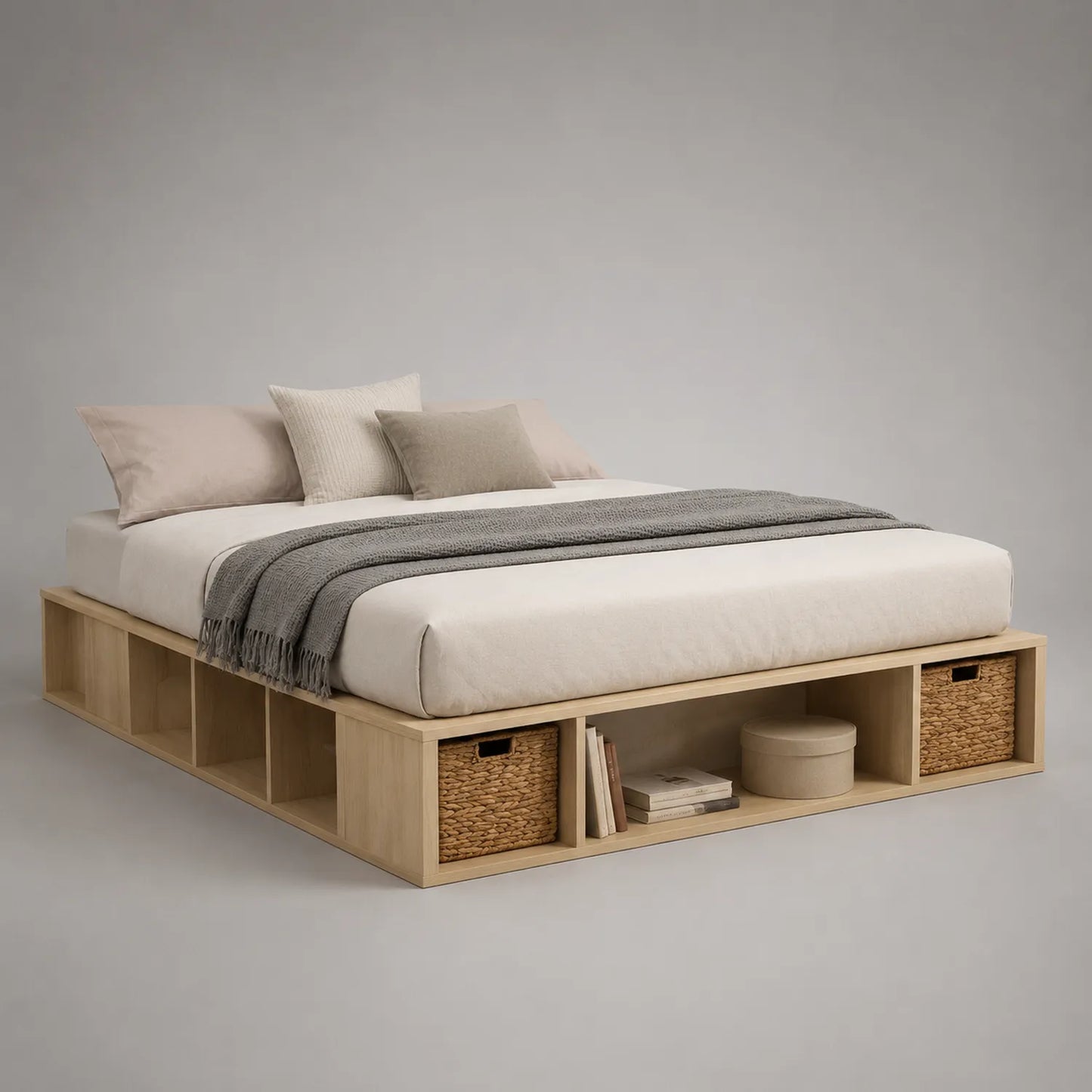 Holzbett mit Stauraum Eiche 200x160 cm Natur