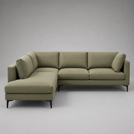 Ecksofa mit Ottomane in Olivgrün, Holzrahmen und Polyestergewebe