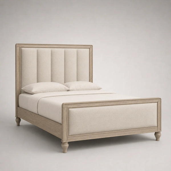 Bett aus Holz mit Leinenbezug 200x160 cm Beige