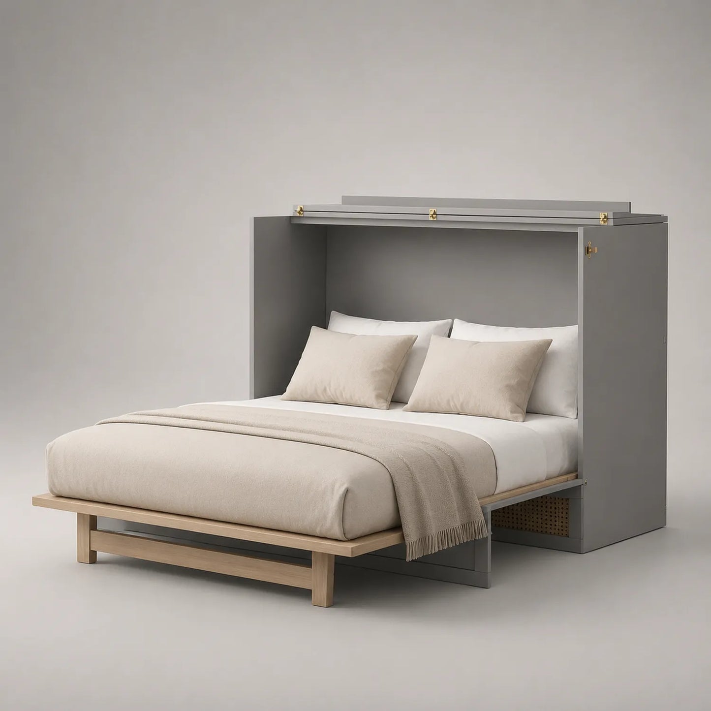 Wandklappbett Doppelbett 200x160cm Eichenholz Baumwolle Beige/Grau