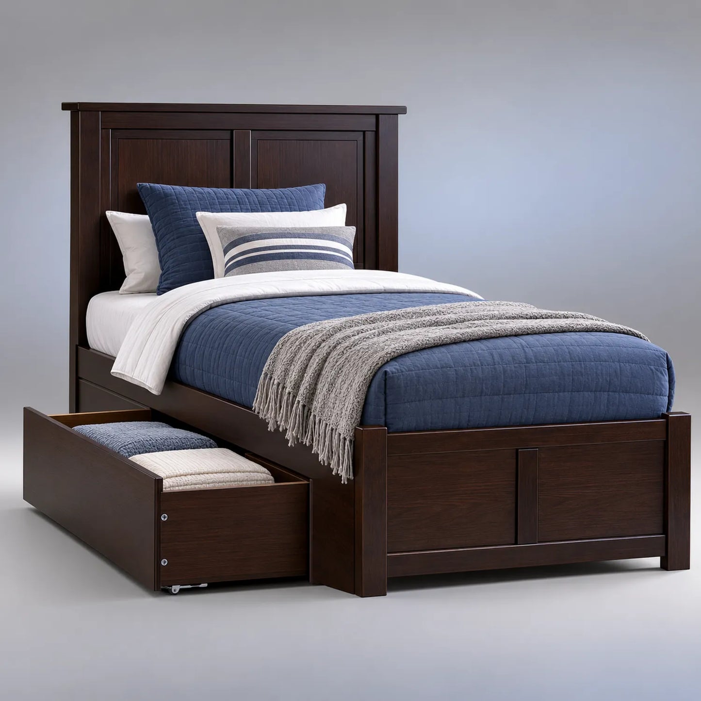 Einzelbett mit Stauraum Massivholz Dunkelbraun 200x100 cm