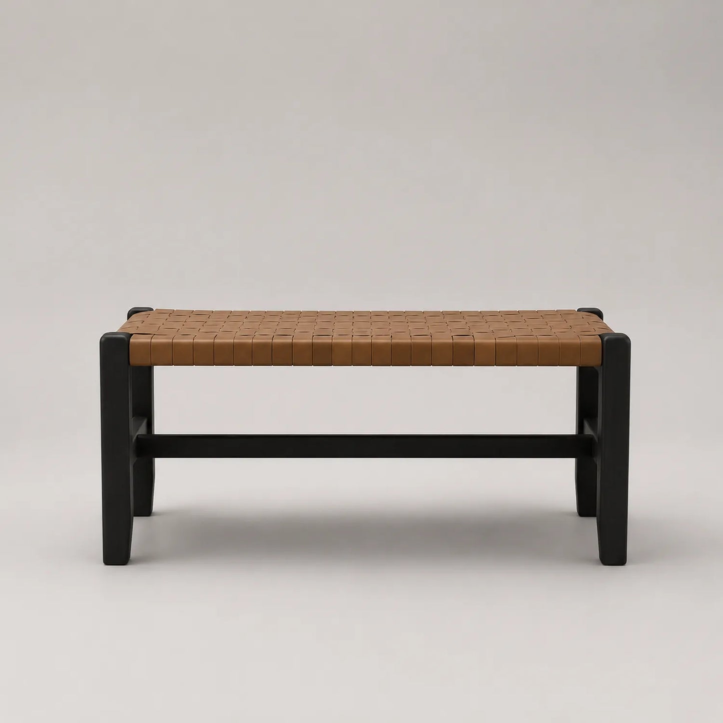 Holzbank mit Ledergeflecht Schwarz/Braun 120 x 40 x 45 cm