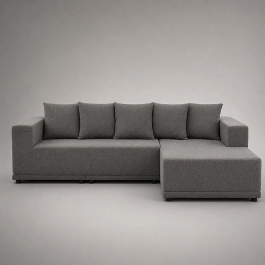 Ecksofa mit Ottomane, Stoff, Grau