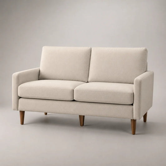 2-Sitzer Sofa mit Holzbeinen und Leinenbezug, Beige