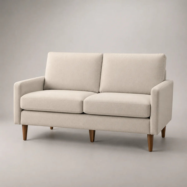 2-Sitzer Sofa mit Holzbeinen und Leinenbezug, Beige