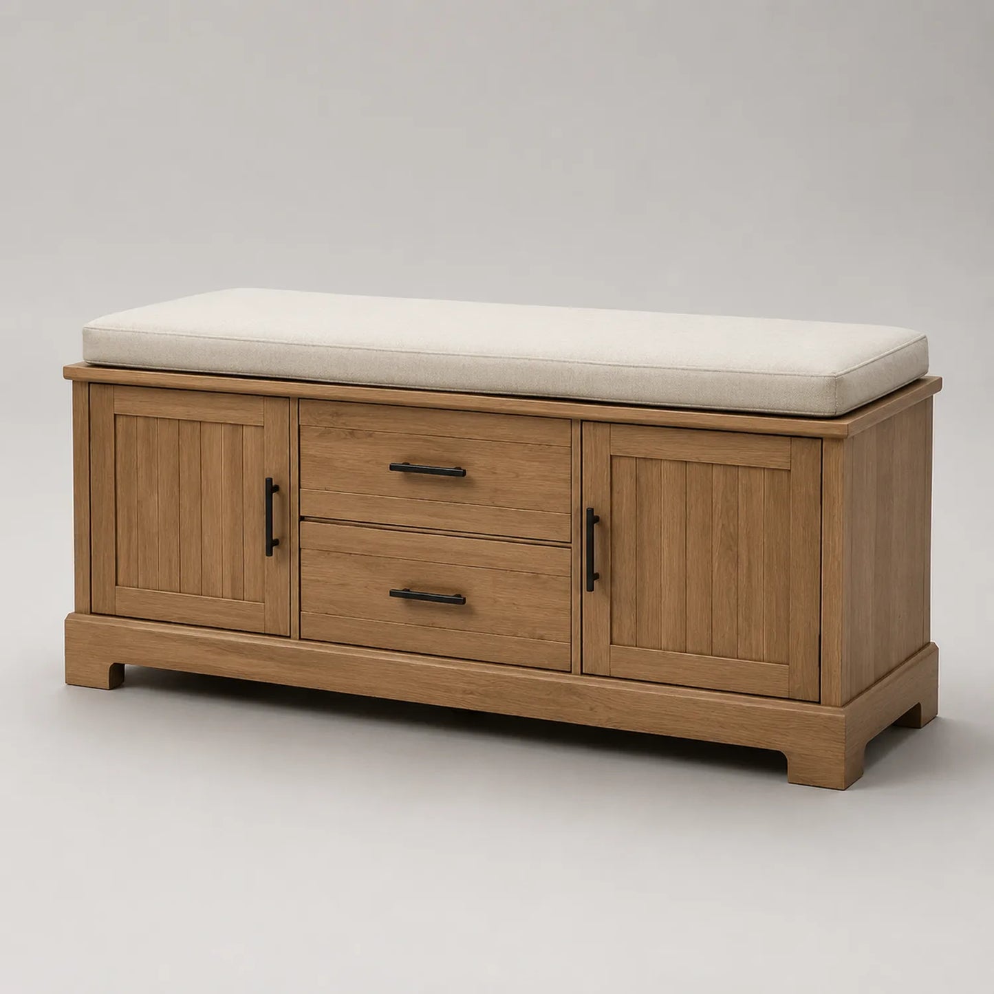 Eichenholz Flurbank mit Stauraum und Stoffpolster 120x40x48cm