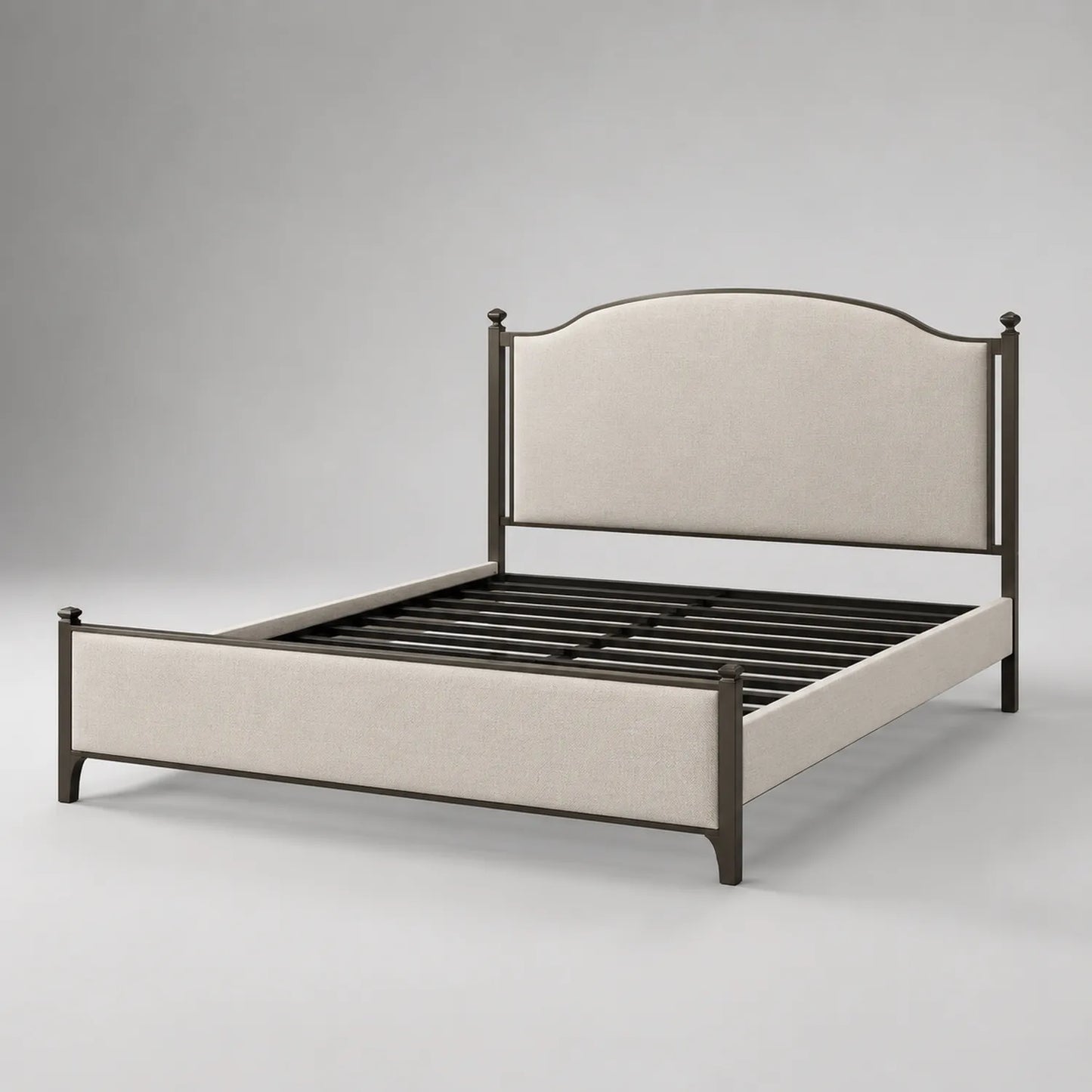 Metallbett mit Polyestergewebe Kopf- und Fußteil Stahlrahmen 200x160 cm Beige