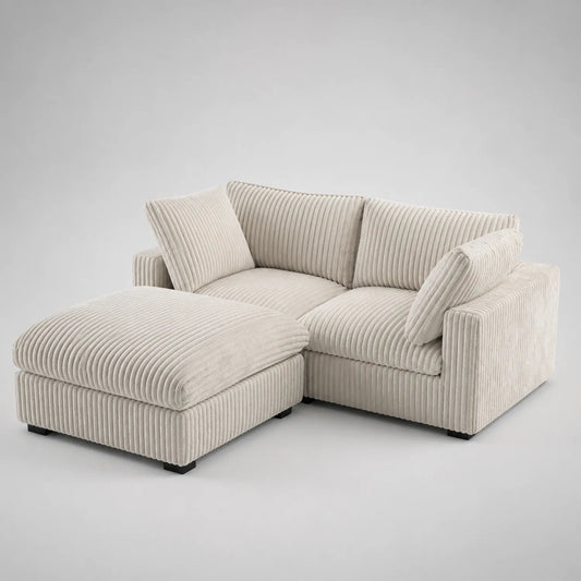 Ecksofa aus Cordstoff Beige mit Ottomane