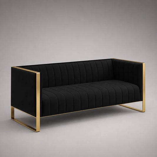 Schwarzes Samt-Sofa mit Metallrahmen, 3-Sitzer, 200 cm