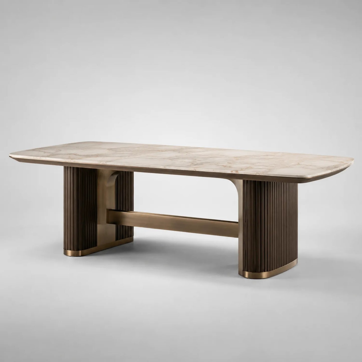 Esstisch mit Marmorplatte und Metallgestell Beige/Bronze 200x90x75cm