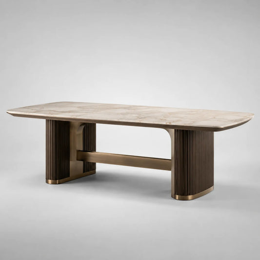 Esstisch mit Marmorplatte und Metallgestell Beige/Bronze 200x90x75cm