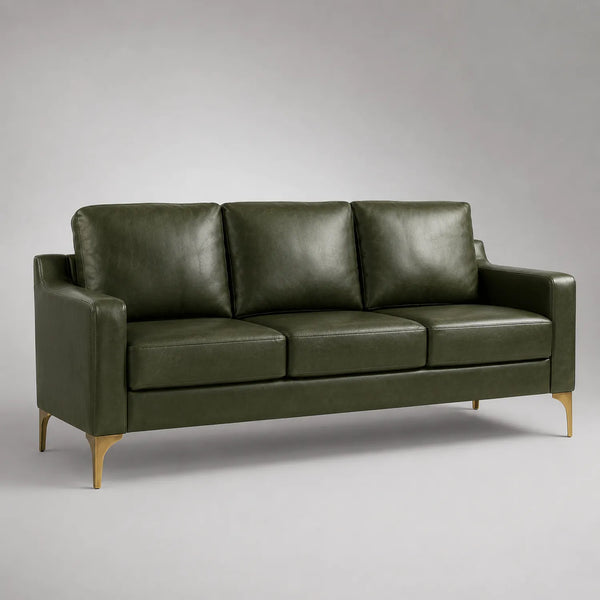 3-Sitzer Ledersofa aus PU-Leder mit Metallbeinen in Grün