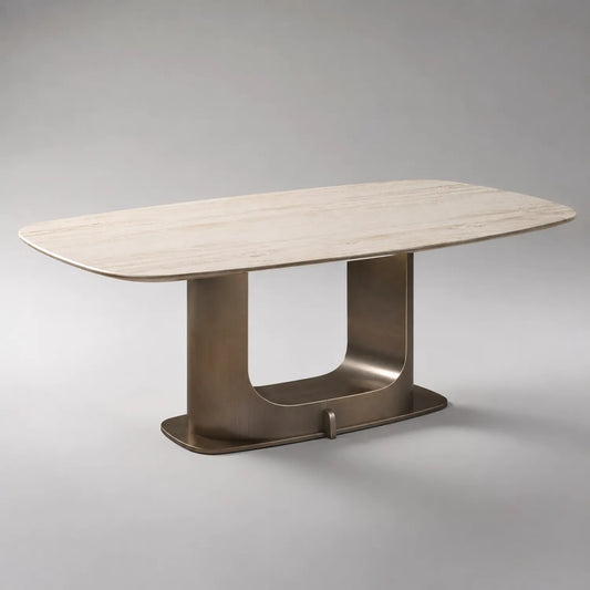 Esstisch Travertin mit Metallgestell 200cm x 100cm x 75cm Beige/Bronze