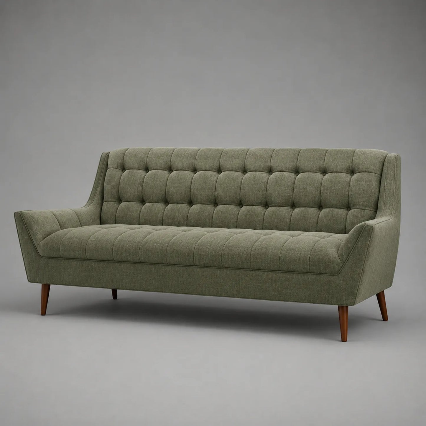 3-Sitzer Sofa Stoff Olivgrün mit Holzbeinen