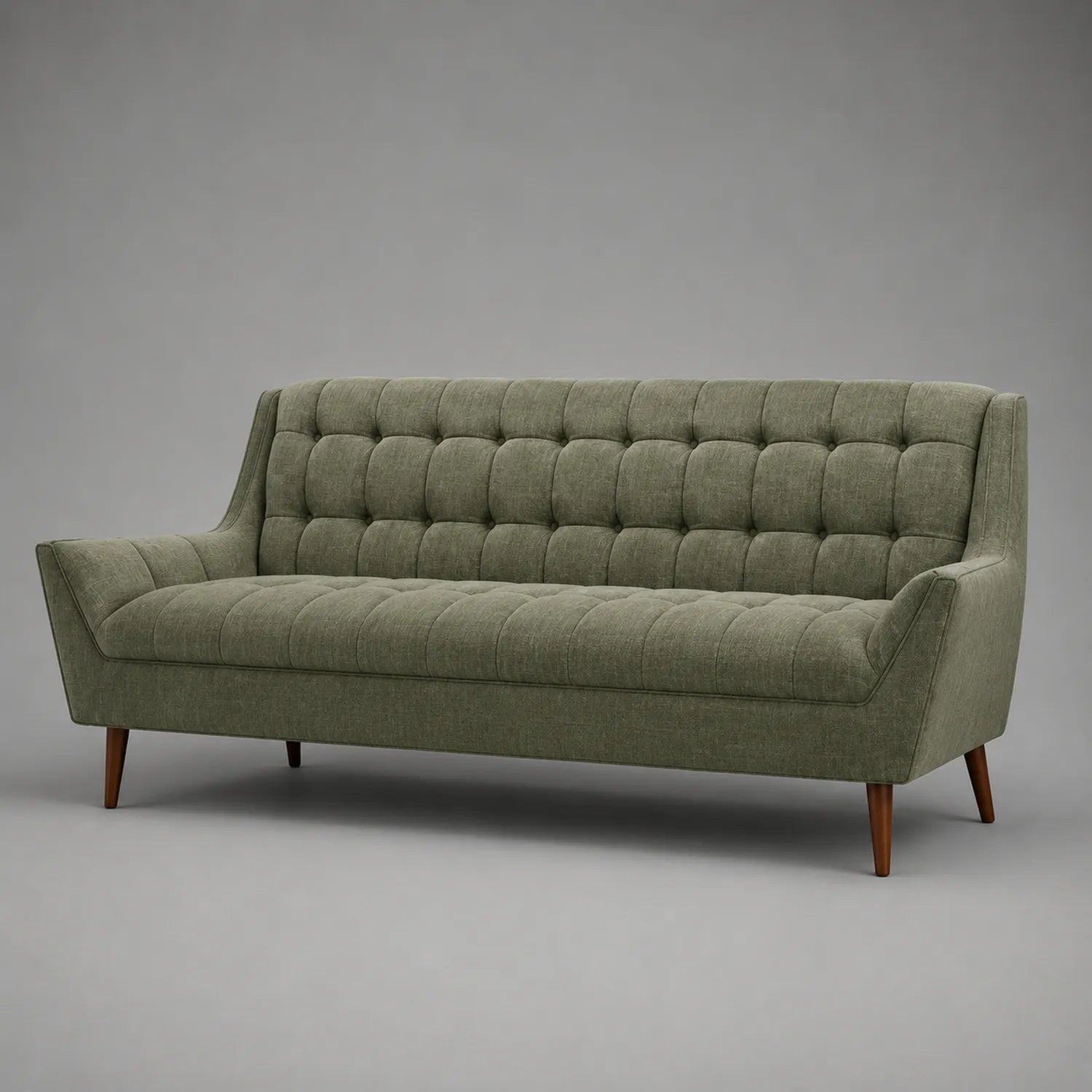 3-Sitzer Sofa Stoff Olivgrün mit Holzbeinen