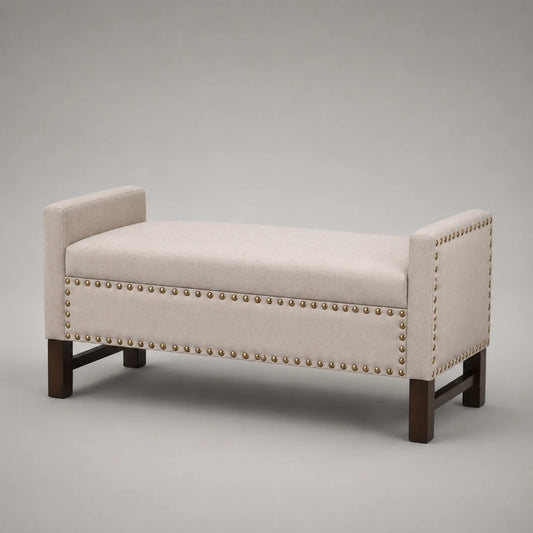 Bank mit Armlehnen Stoff Beige Holzbeine