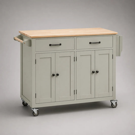 Küchenwagen aus Holz mit Schubladen und Türen Beige