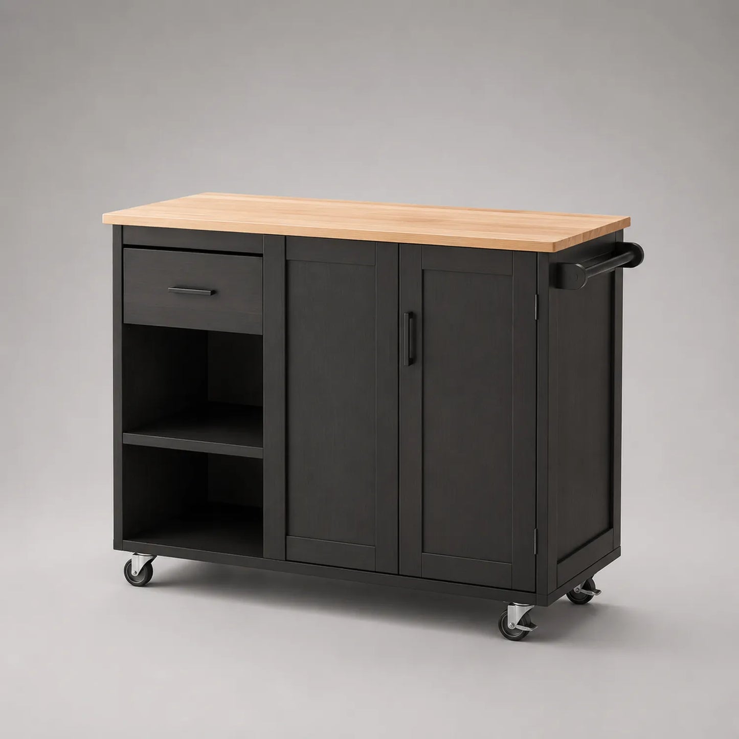 Küchenwagen mit Schublade und Schrank Schwarz 120x48x90 cm Holz und MDF
