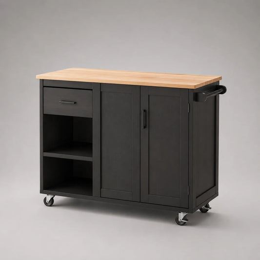 Küchenwagen mit Schublade und Schrank Schwarz 120x48x90 cm Holz und MDF