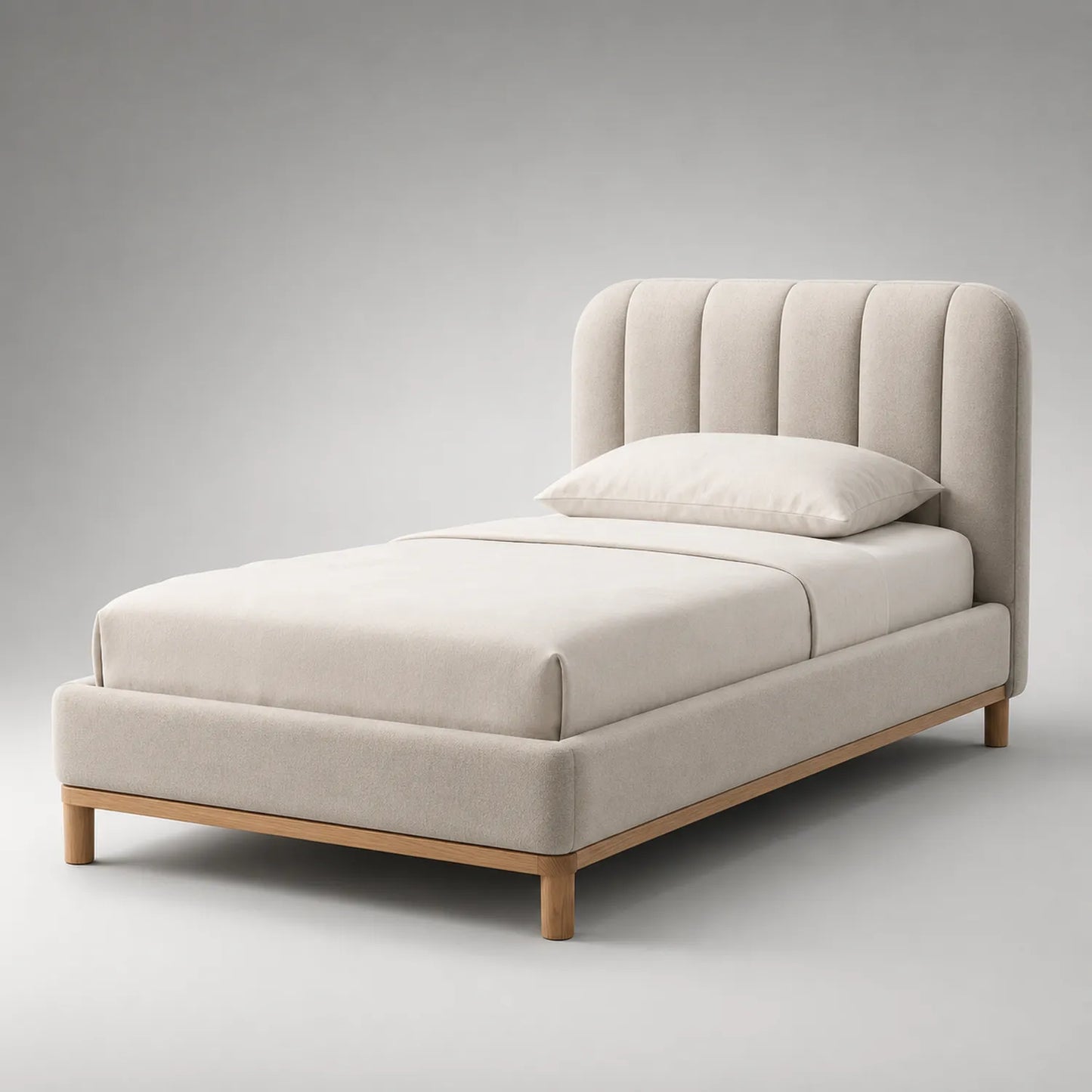 Einzelbett mit Stoffbezug und Eichenholz Beige 200x90 cm