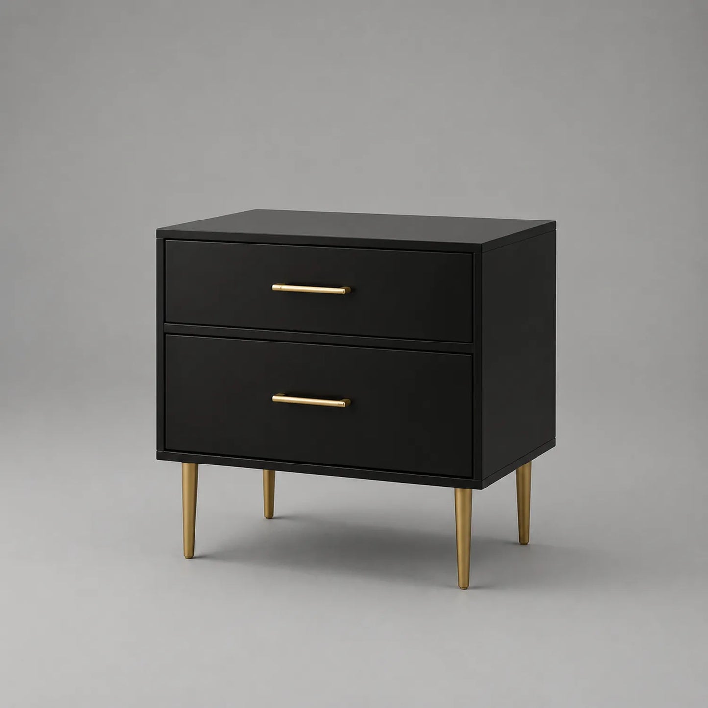 Nachttisch aus Holz mit Metallbeinen, Schwarz-Gold